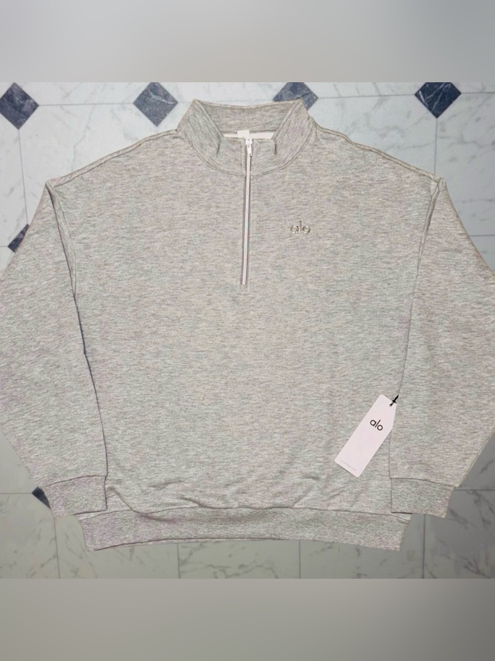ALO Yoga Heather Light Gray Half-Zip Sweater